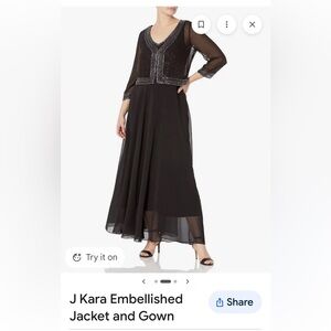 J Kara Elegant Brown Beaded strapped dress with beautiful beaded coverup sz20